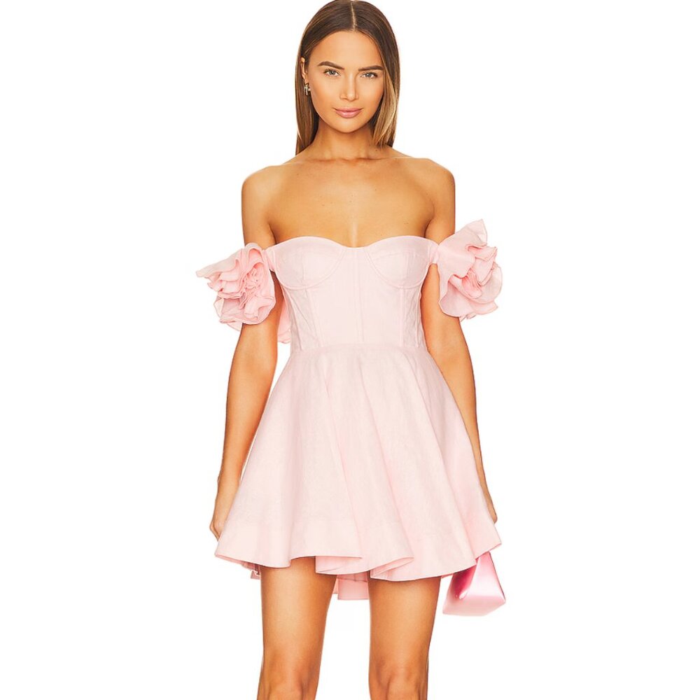 NEW Bardot Sigma Mini Dress in Soft Pink Light Frilly Off Shoulder 4 Small S